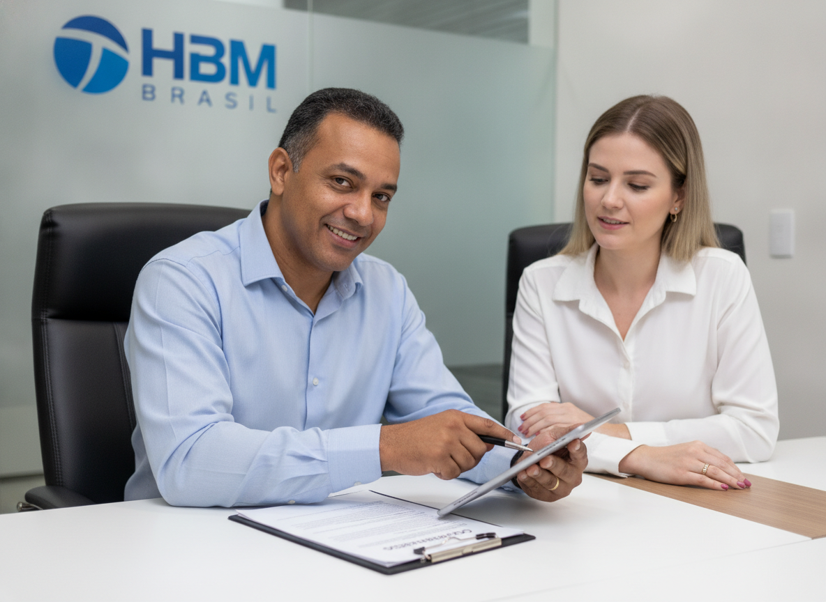 Consultor HBM Brasil explicando contrato de proteção veicular