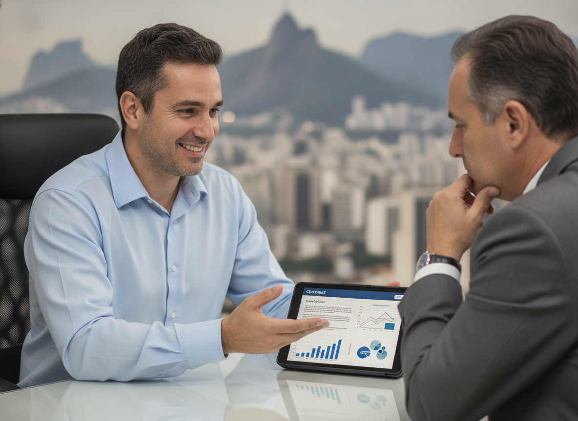 Consultor explicando contrato de proteção veicular em Sulacap