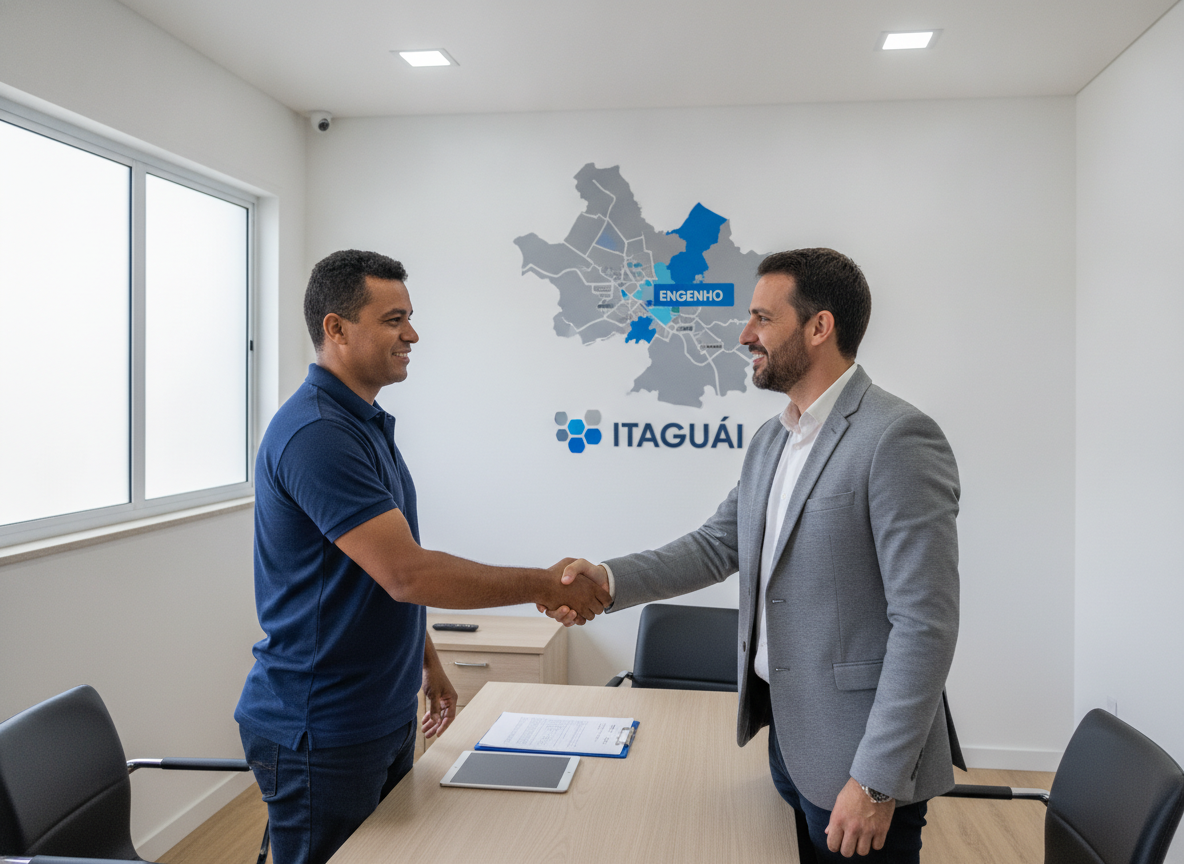 Cliente feliz conversando com consultor de proteção veicular em Itaguaí.
