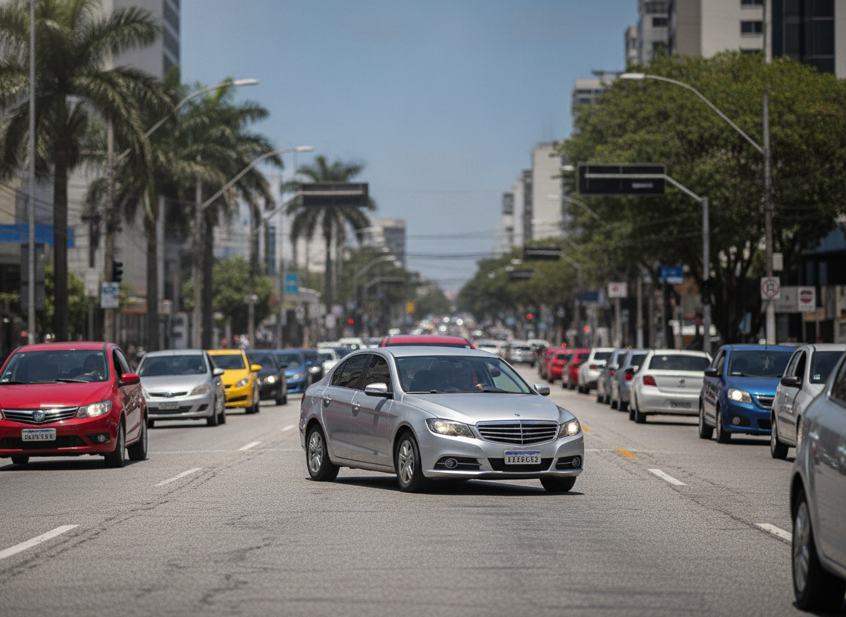 Trânsito em Irajá, Rio de Janeiro, com carros protegidos