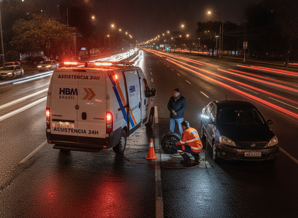 Equipe de assistência 24 horas da HBM Brasil socorrendo veículo em Santíssimo, Rio de Janeiro