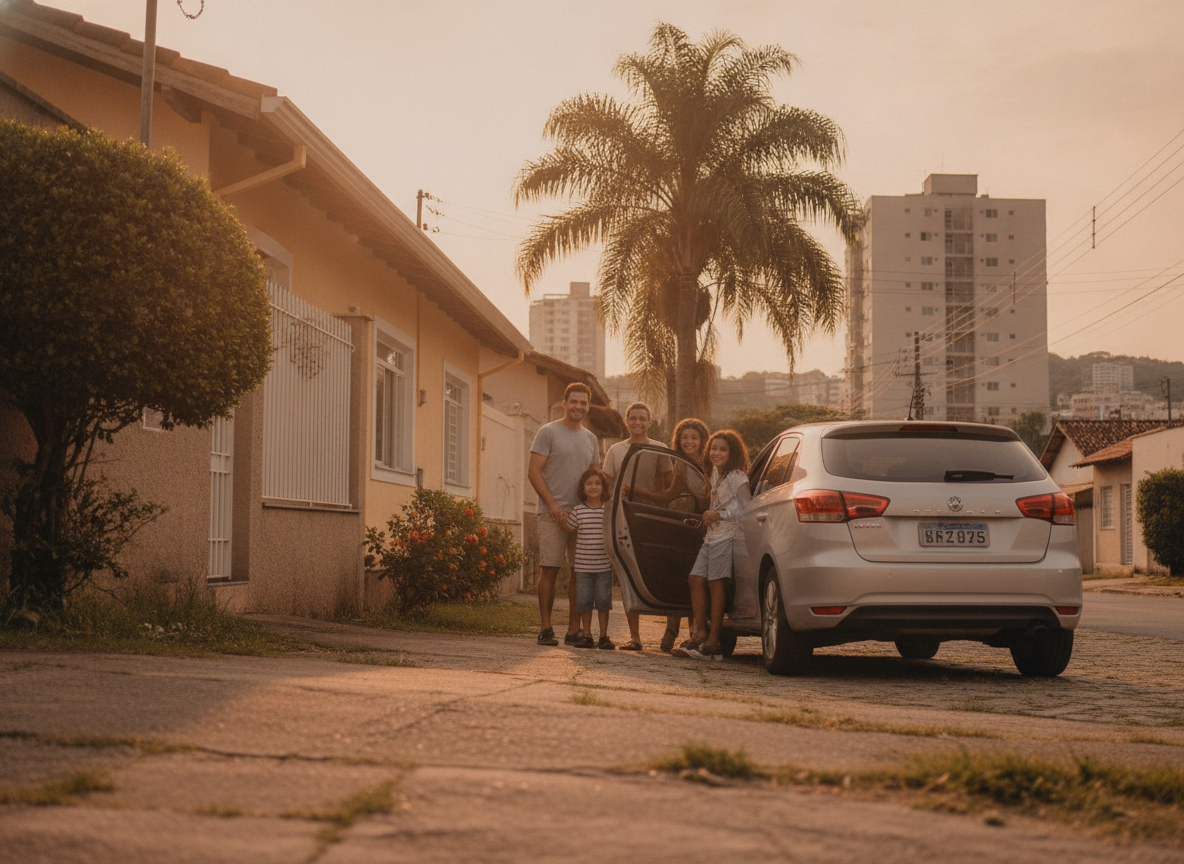 Família feliz e segura com proteção veicular em Cosmos RJ
