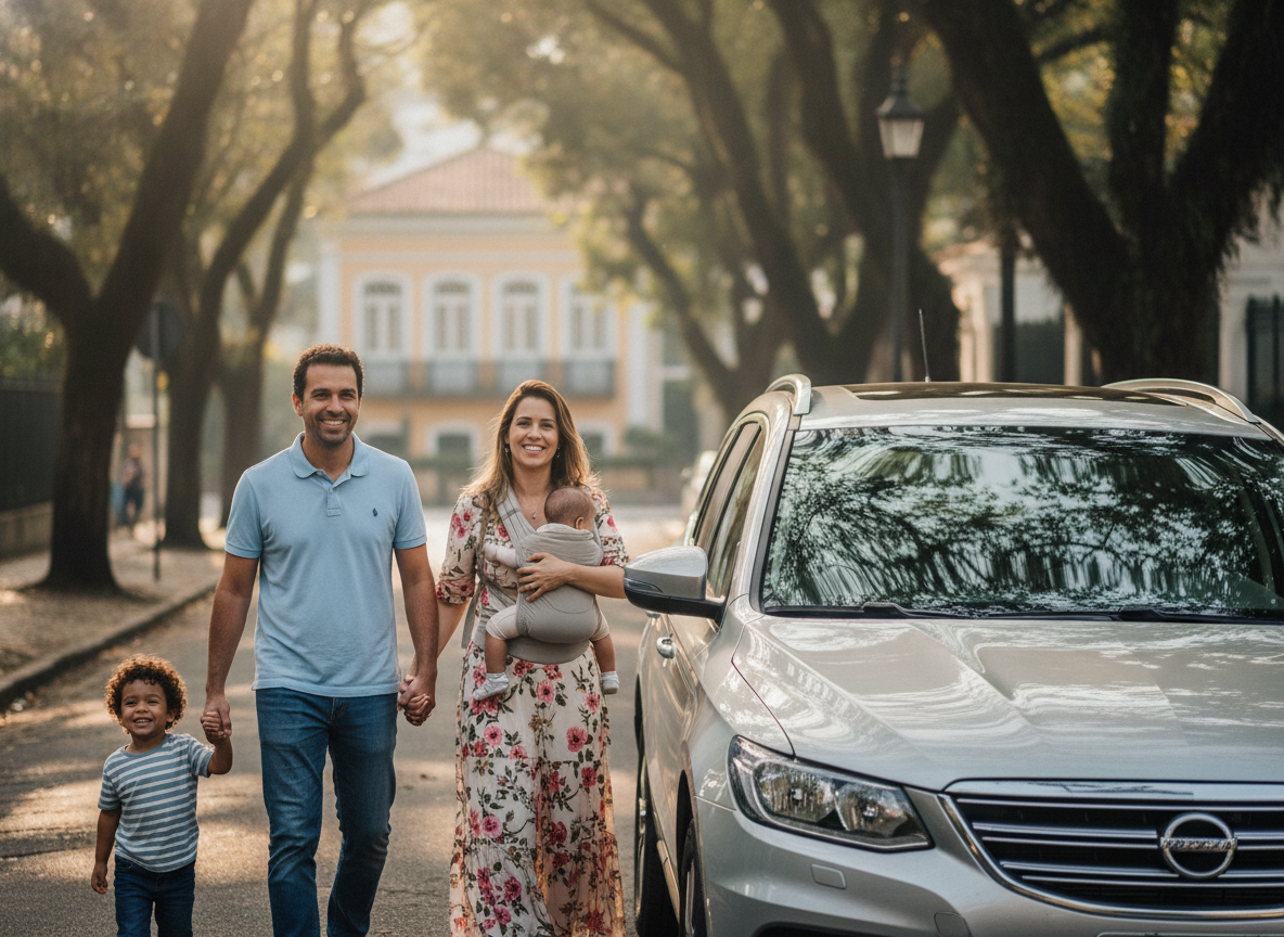 Família feliz e segura no Grajaú RJ com proteção veicular