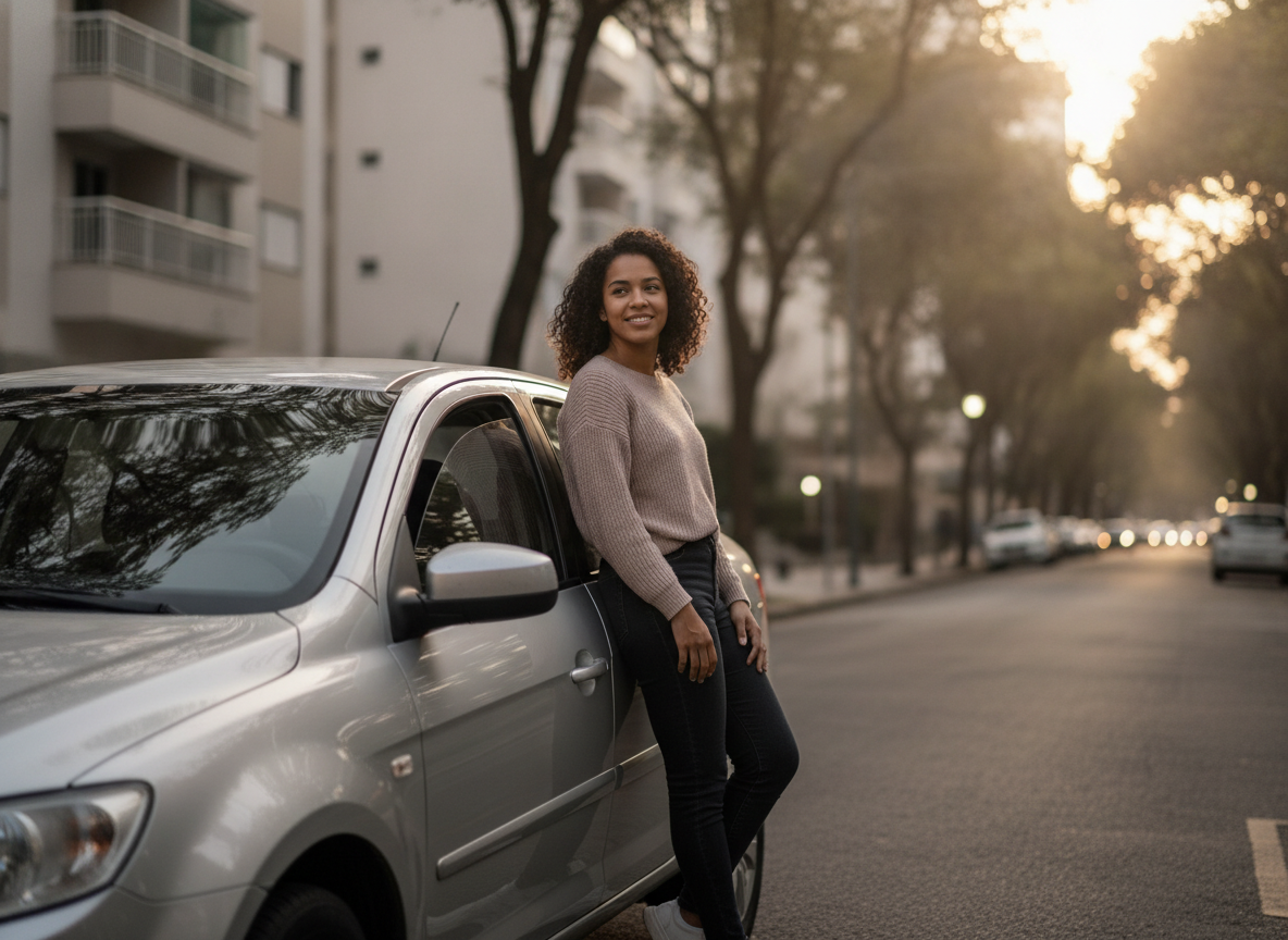 Mulher aliviada com proteção veicular em Curicica RJ